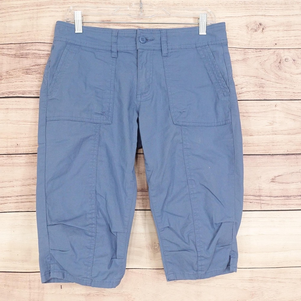 PrAna Pants Womens 8 Blue Capri Organic Cotton Stretch Twill Pockets 31x14